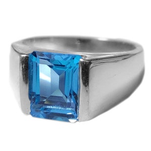 AAA Grade Swiss Blue Topaz Ring Men Natural Swiss Topaz Ring Men 2.5 Ct Swiss Topaz Solid Silver Mens Ring November Birthstone Ring Men