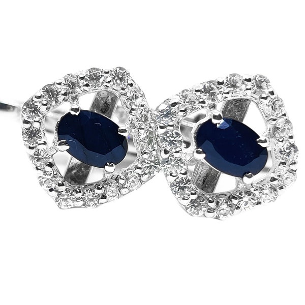 Sterling Silver Blue Sapphire Cufflinks 4x6 mm Oval Sapphire Cufflinks September Birthstone Cufflinks Natural Sapphire Cufflinks