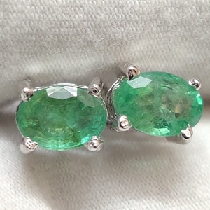 Silver Emerald Earring 1.8 Ct Emerald Stud Earrings Natural Emerald May Birthstone Earrings Zambian Emerald Jewelry Birthstone Stud Earrings