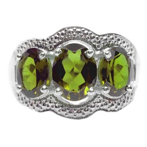 Green Peridot Bridal Ring Peridot Anniversary Ring Natural Peridot 3 Stone Engagement Band August Birthstone Ring Mothers Day Gift