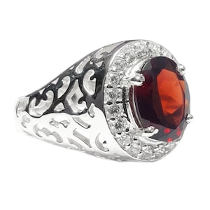 Big Garnet Statement Ring Art Deco Garnet Ring Large Garnet Statement Ring 8x10 Oval Garnet January Birthstone Ring Big Red Garnet Ring