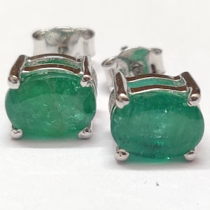 Emerald Ear Studs 2.4 Ct Emerald Stud Earrings Natural Emerald May Birthstone 6x8 mm Oval Zambian Emerald Jewelry Birthstone Stud Earrings