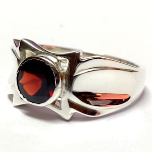 Silver Garnet Ring Men 7 mm Round Garnet Band Mens Garnet Ring Natural Garnet Ring For Men Heavy Silver Garnet Band For Men January Band