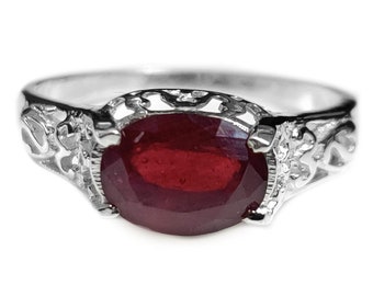 Large Ruby Statement Ring Big Ruby Ring Men Red Ruby Cocktail Ring 7x9 mm Oval Ruby Anniversary Ring July Birthstone Ring Glass Filled Ruby