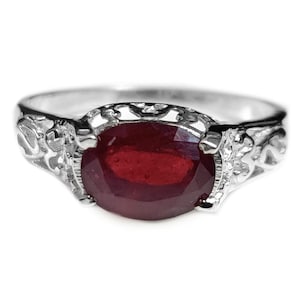 Grande bague de déclaration rubis Big Ruby Ring Men Red Ruby Cocktail Ring 7x9 mm Oval Ruby Anniversary Ring Juillet Birthstone Ring Glass Filled Ruby