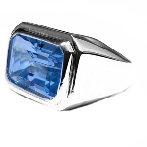 Big Men Octagon Ring 9 Carat Swiss Blue Topaz Ring Heavy Solid Silver Men Statement Ring Swiss Topaz Cocktail Ring Anniversary Ring
