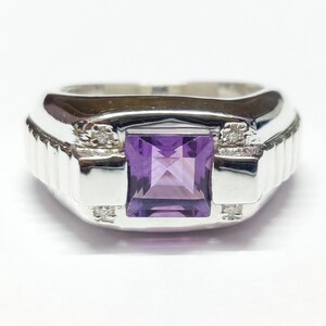 Silver Amethyst Men Ring Diamond Ring Purple Amethyst Men Ring Heavy Silver Men Ring Amethyst 925 Sterling Silver Amethyst Ring