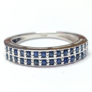 Sterling Silver Blue Sapphire Wedding Band Engagement Band Pave Sapphire Ring 925 Sterling Silver Blue Sapphire Band September Birthstone
