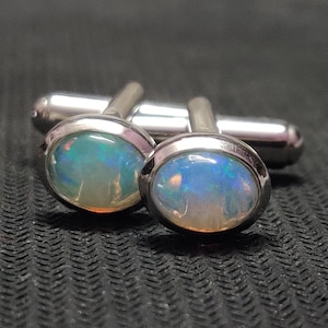 Ethiopian Opal Cufflinks, Oval Sterling Silver Fire Opal Cuff Links
