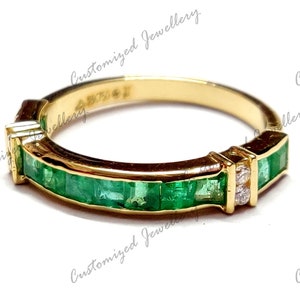 Natural Emerald Engagement Ring 18K Gold Emerald Diamond Engagement Band Natural Emerald Wedding Band May Birthstone Emerald Ring For Her