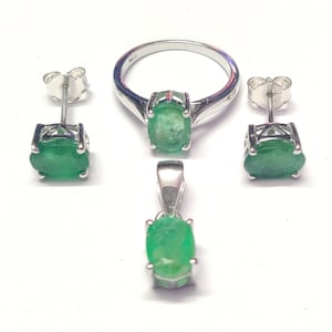 Emerald Jewelry Set Natural Emerald Pendant Set 5x7 mm Oval 5 Ct Emerald Set May Birthstone Jewelry Set Silver Gemstone Jewelry Set