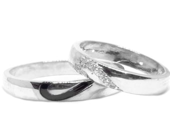 Sterling Silver Heart Couple Ring Set - Promise Rings, Valentine Gift