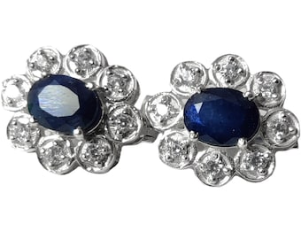 Grote Blauwe Saffier Oorbellen Natuurlijke Blauwe Saffier Cluster Oorbellen 4 Ct Blauwe Saffier Oorbellen September Birthstone Oorbels Bungelen Oorbellen