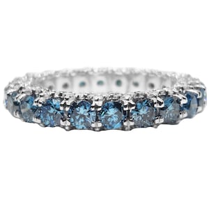 Blue Diamond Eternity Wedding Band CVD Blue Diamond Engagement Band 2.2 Ct Blue CVD Diamond Wedding Ring Diamond Eternity Ring For Her