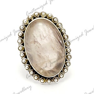 925 Silver Rose Quartz Ring Sterling Silver Rose Quartz Statement Ring Rose Quartz Ring October Birthstone Ring Silver Healing Crystal Ring