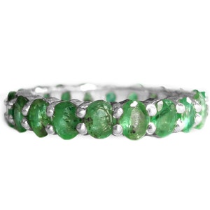 Emerald Eternity Ring Natural Emerald Engagement Ring 925 Silver Emerald Wedding Band Emerald Stackable Band May Birthstone Ring Gift ForHer