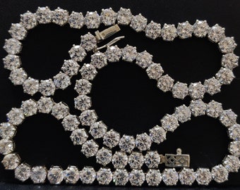 Moissanite Tennis Necklace: 925 Sterling Silver Chain, Round Cut