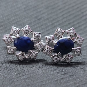 Blue Sapphire Cufflinks Mens Cufflink Art Deco Cufflinks 6x8 mm Oval Sapphire Men Cufflink Sterling Silver Blue Sapphire Wedding Cufflinks
