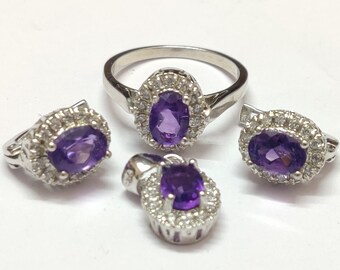 Conjunto de joias em prata de lei com ametista: pedra do mês de fevereiro, 3,2 ct