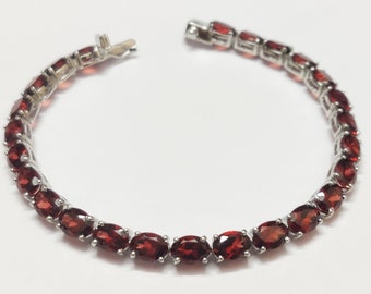 Beautiful Silver Garnet Bracelet Red Garnet Bracelet Gemstone Bracelet Birthstone Bracelet 925 Sterling Silver Garnet Bracelet For Men