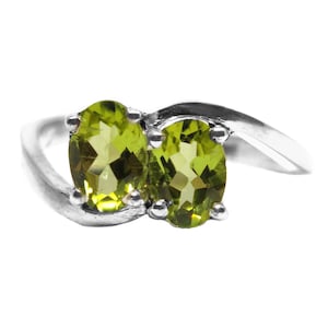 Silver Two Birthstone Ring 925 Silver Double Birthstone Ring Peridot Birthstone Ring Natural Peridot Stackable Ring August Birthstone Ring