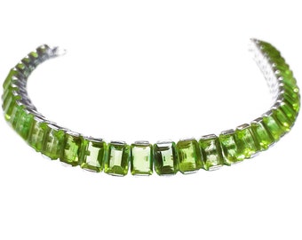 Silver Mens Peridot Bracelet Octagon Mens Solid Silver Bracelet