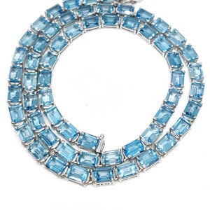 Swiss Blue Topaz Mens Necklace Natural Swiss Topaz Mens Tennis Necklace Octagon Blue Topaz Mens Tennis Chain 925 Solid Silver Mens Chain