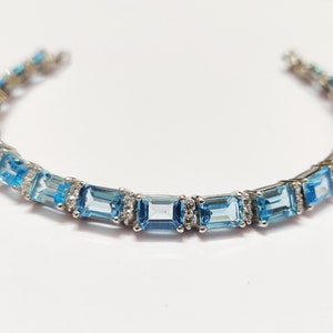 Swiss Blue Topaz Bracelet 5x7 mm Octagon 22 Ct Swiss Topaz Bracelet Swiss Topaz Tennis Bracelet 925 Sterling Silver Swiss Blue Topaz For Men