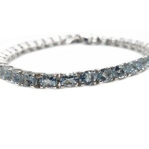 Silver Aquamarine Bracelet Natural Aquamarine Bracelet 22 Ct Aquamarine Bracelet March Birthstone Bracelet Tennis Aquamarine Bracelet
