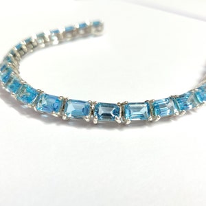 AAA Blue Topaz Bracelet Silver Luxury Bracelet Natural Swiss Blue Topaz Bracelet Swiss Topaz Bracelet November Birthstone Bracelet