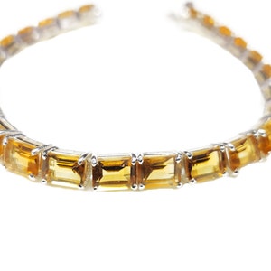 Pulsera de tenis de citrino para hombre, plata 925, citrino, talla esmeralda, 5 x 7 mm, octagonal, citrino, para hombre, piedra amarilla.