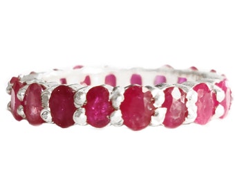 Ruby Eternity Ring, 925 Sterling Silver Wedding Band