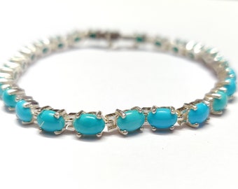 Sterling Silver Turquoise Tennis Bracelet, Arizona Blue, 7.5 inch
