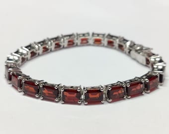 Silver Garnet Bracelet Sterling Silver Garnet Bracelet Red Octagon Garnet Bracelet January Birthstone Bracelet Garnet Tennis Bracelet