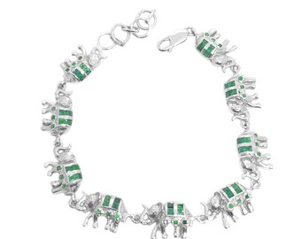 Emerald Elephant Bracelet For Men 925 Silver Elephant Bracelet Women Natural Emerald Vintage Emerald Bracelet Green Emerald Bracelet