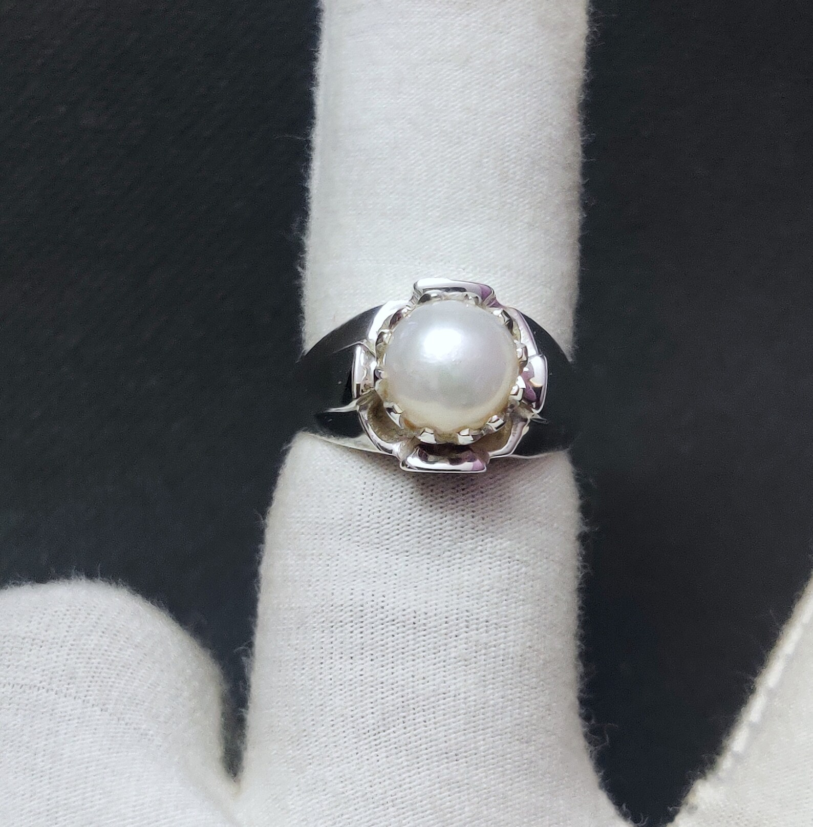 925 Silver Pearl Ring Men 9 Mm Round Pearl Band Mens Pearl Etsy
