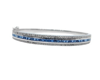 Silver Sapphire Diamond Bangle Bracelet Natural Blue Sapphire Bangle Sapphire Bangle For Men September Bangle Bracelet