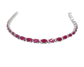 Pulsera de rubí genuino de plata esterlina Pulsera de rubí natural Pulsera de rubí ovalada de 3 x 5 mm Pulsera de rubí calentada Pulsera con piedra natal de julio