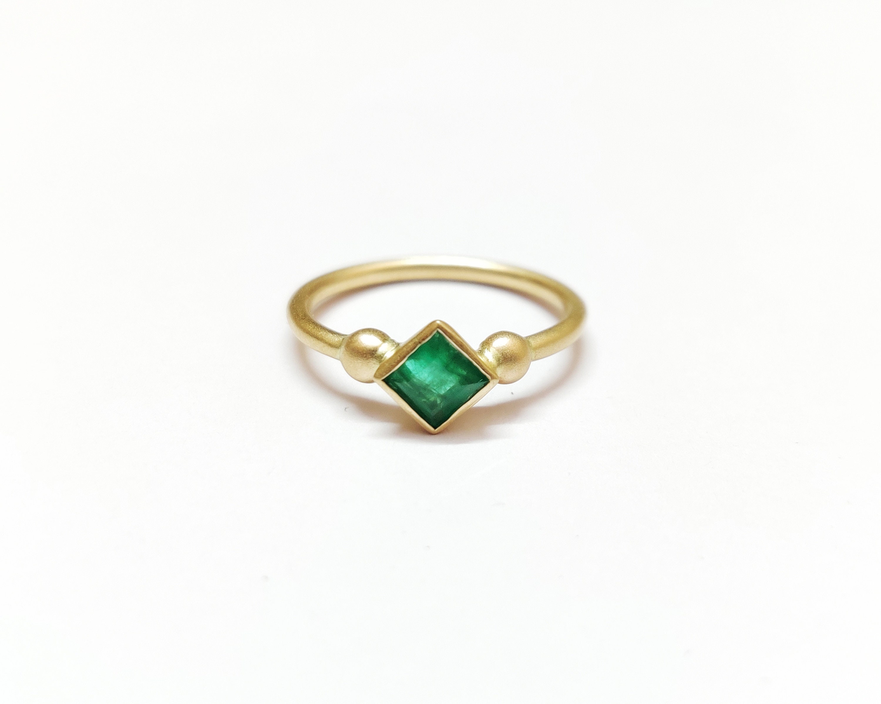14K Gold Emerald Ring High Quality Emerald Matte Gold Ring - Etsy