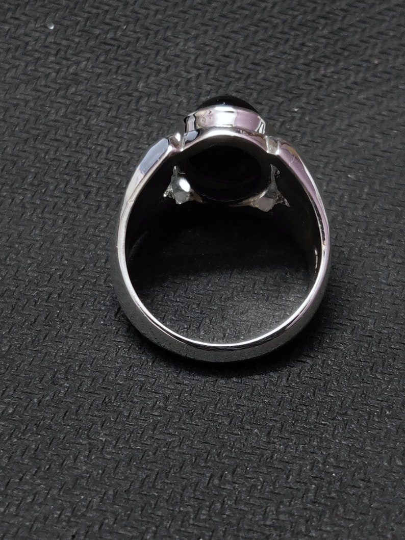 Silver Black Diopside Ring 10x14 mm Oval 7 Ct Black Star Ring 4 Star Black Star Men Heavy Silver Ring Black Diopside Men Ring Gemstone Ring