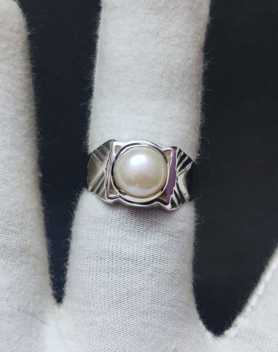 Solid 925 Sterling Silver Mother of Pearl Stone Men's Ring | eBay