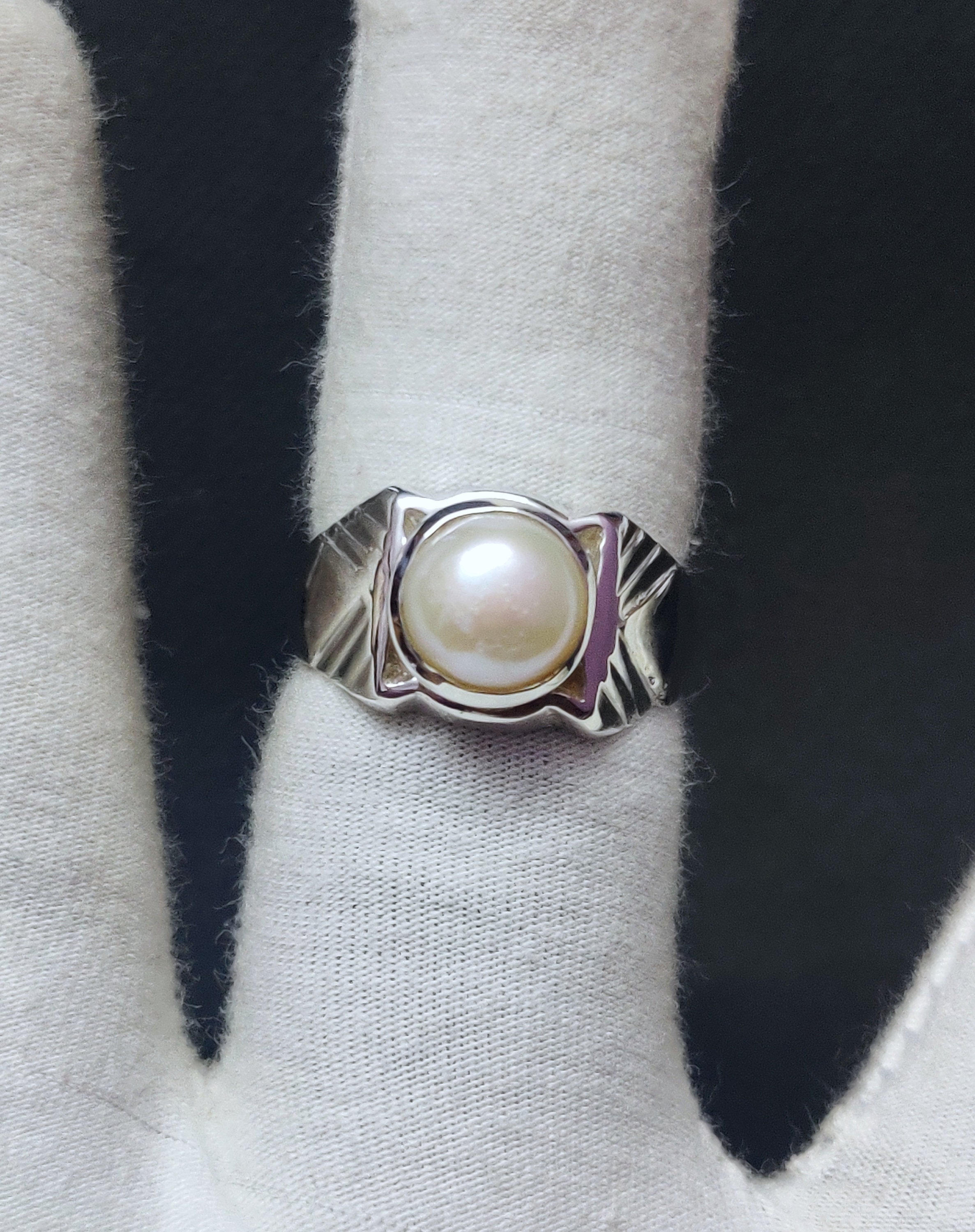 Mother Pearl Ring for Men in Silver