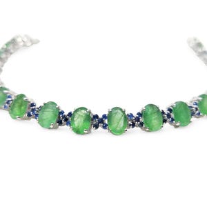 925 Silver Emerald Bridal Bracelet Natural Emerald Sapphire Bridal Bracelet For Her May Birthstone Designer Bridal Bracelet For Her