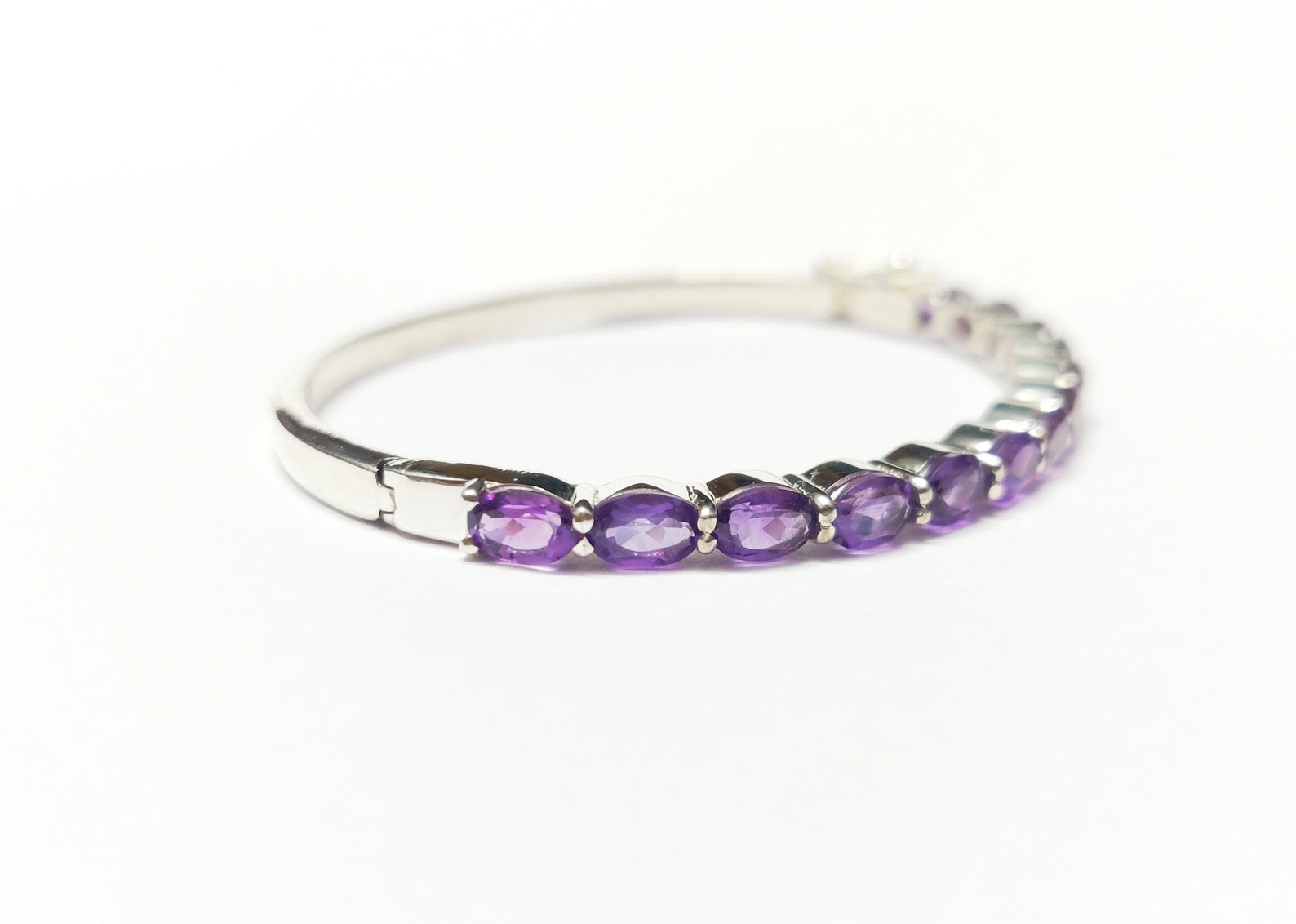 Amethyst Bangle Sterling Silver Amethyst Bangle Bracelet 7 Ct Etsy UK
