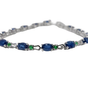 Bridal Sapphire Emerald Bracelet Natural Blue Sapphire Designer Bracelet 925 Silver Sapphire Bracelet For Her Bridal Wedding Bracelet