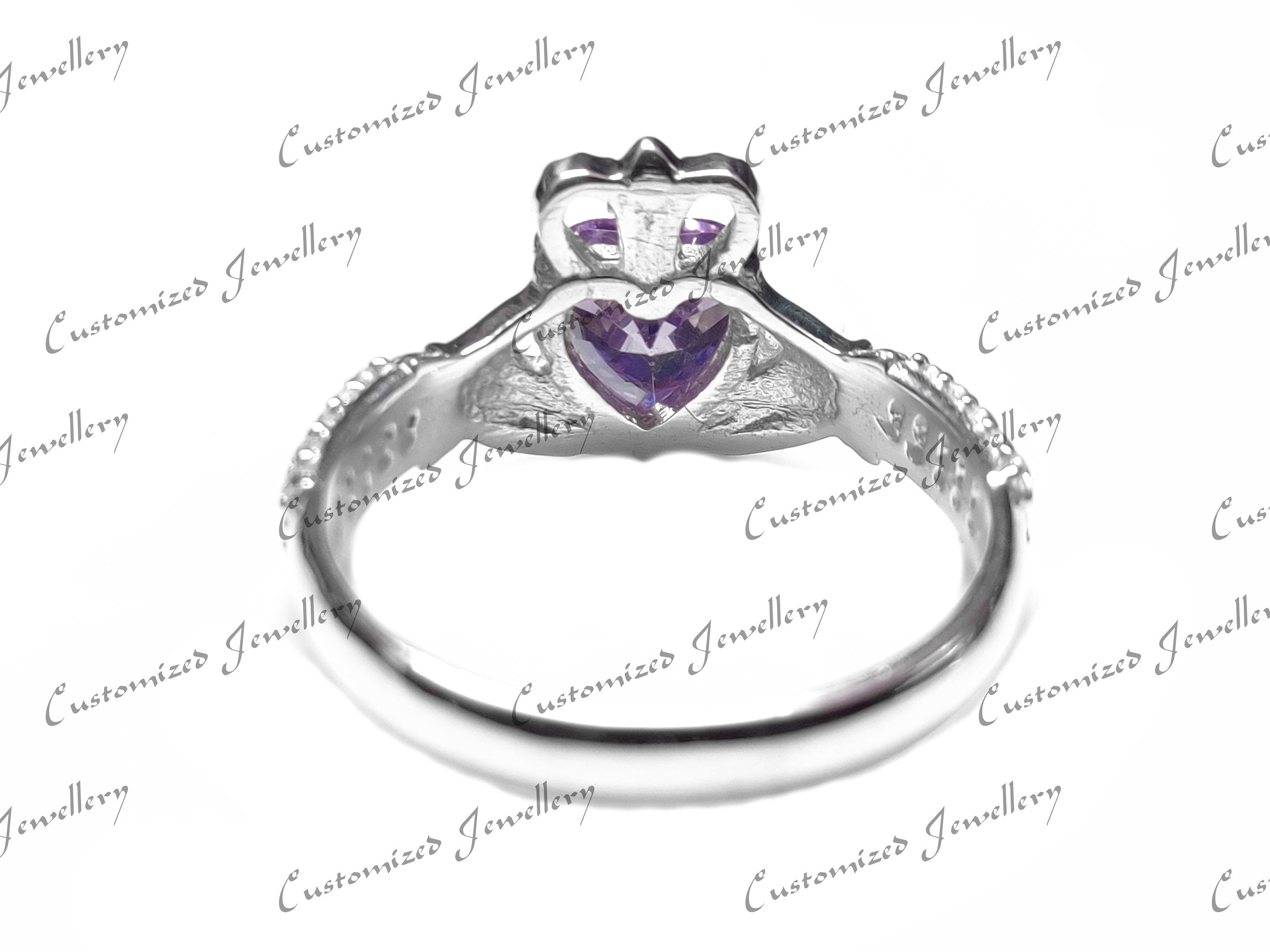 Purple CZ Heart Claddagh Friendship Ring - .925 Sterling Silver Band (Sizes 4-12)