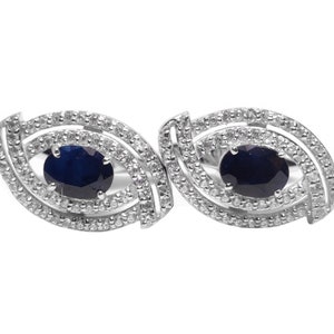 Sterling Silver Blue Sapphire Wedding Cufflinks Blue Sapphire Engagement Cufflinks Natural Blue Sapphire Mens Cufflinks September Birthstone