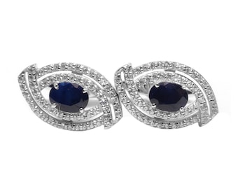 Sterling Silver Blue Sapphire Wedding Cufflinks Blue Sapphire Engagement Cufflinks Natural Blue Sapphire Mens Cufflinks September Birthstone