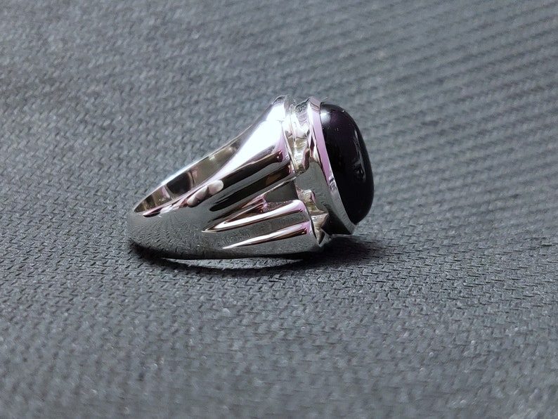 Silver Black Diopside Ring 10x14 mm Oval 7 Ct Black Star Ring 4 Star Black Star Men Heavy Silver Ring Black Diopside Men Ring Gemstone Ring