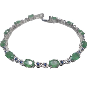 Emerald Sapphire Bridal Bracelet 925 Silver Emerald Bracelet Natural Emerald Bracelet May Septemeber Birthstone Bracelet For Her